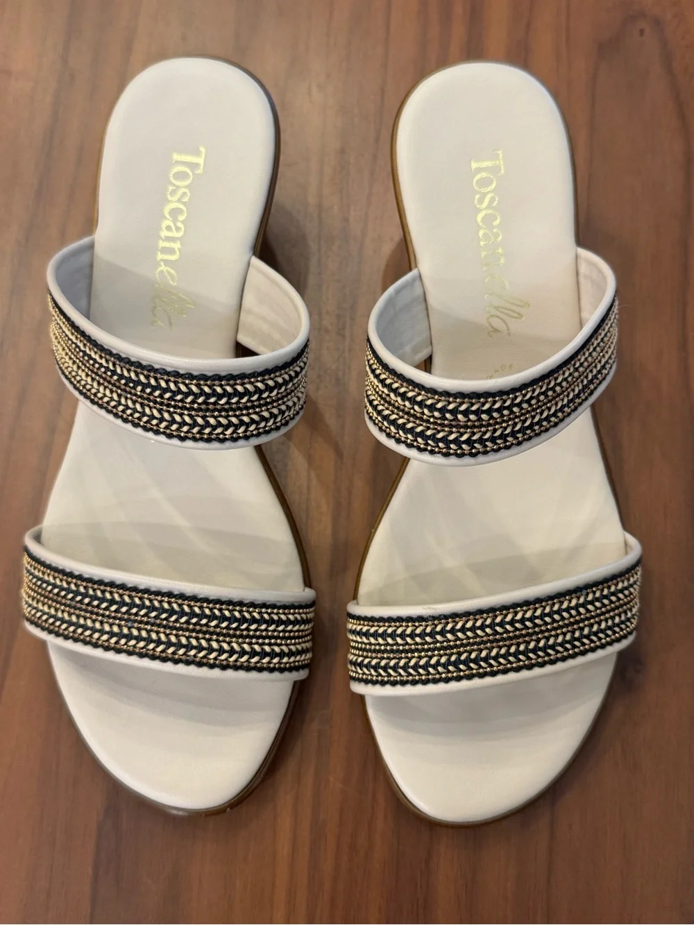 Toscanella Made in Italy Leather Wedge Slide Sandals – Braided Straps – Size 7